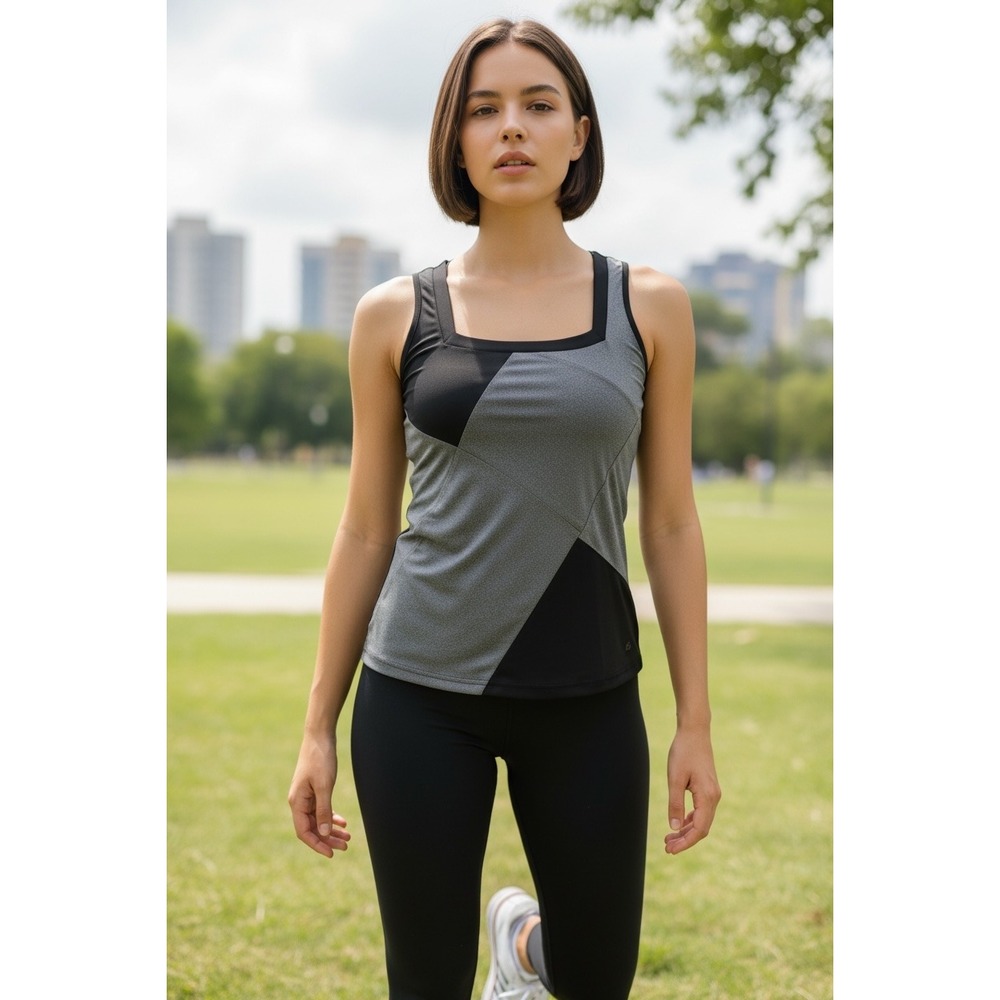 Bolle High Performance‎ Athletic Tank Top Black Grey Geometric Square Neck S